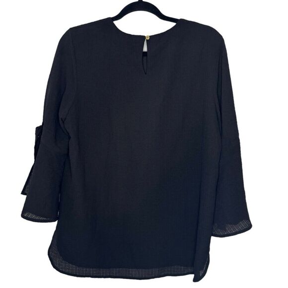 Women Calvin Klein Black Textured Bell Flounce Sleeve Professional Blouse Size M - Picture 3 of 8
